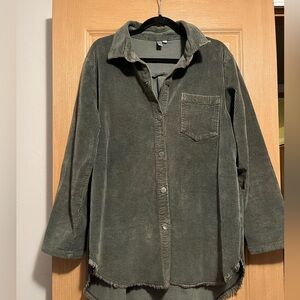 Elan Corduroy Button Front Raw Edge Hem Shirt Jacket